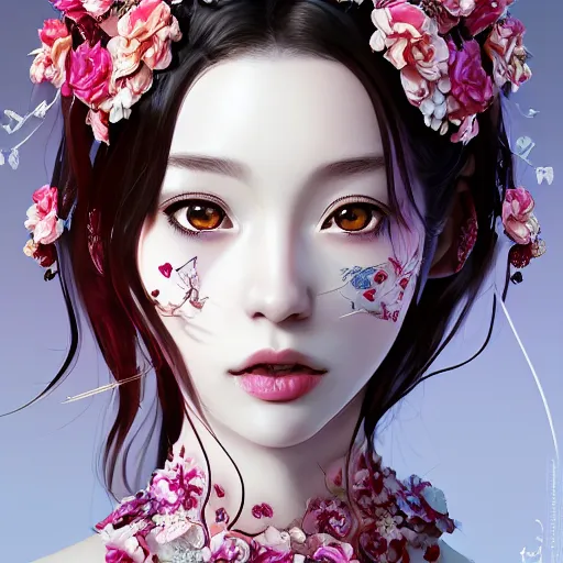 Prompt: the portrait of an absurdly beautiful, graceful, elegant, sophisticated, fashionable realistic anime young woman made of cherries and white petals with tears, an ultrafine hyperdetailed illustration by kim jung gi, irakli nadar, intricate linework, bright colors, octopath traveler, final fantasy, unreal engine highly rendered, global illumination, radiant light, detailed and intricate environment