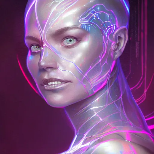 Prompt: alien cyborg holographic, translucent princess, detailed portrait, intricate complexity, by greg rutkowski, artgerm, ross tran, conrad roset, takato yomamoto, ilya kuvshinov. 4 k, beautiful, cinematic dramatic atmosphere