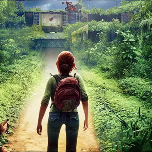 Prompt: Photo of Ellie (The Last of Us) walking through a realistic Super Mario Bros World 1-1