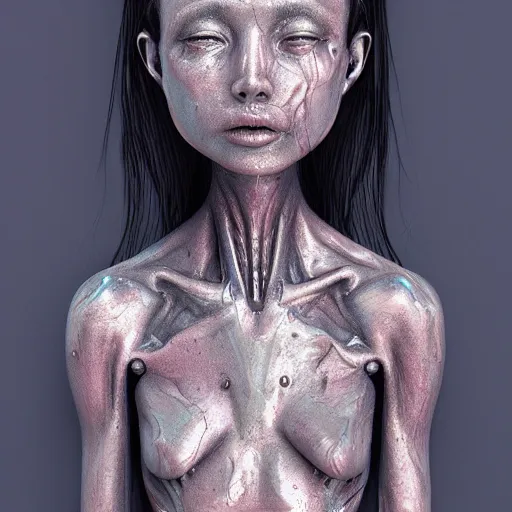 Image similar to a wet alien girl, perfect anatomical body, voluminous, high quality render, photorealistic digital painting, 3 d sculpture