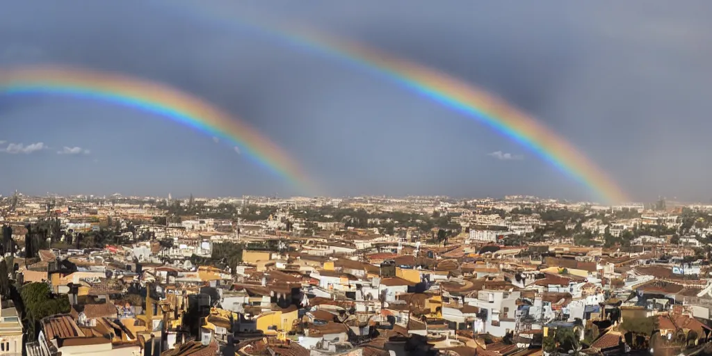 Image similar to rainbow dash flying through the skies of seville