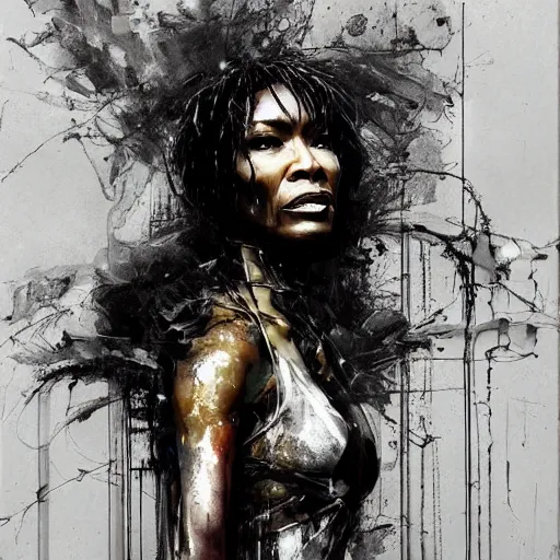 Prompt: angela bassett cyberpunk, wires, machines by emil melmoth zdzislaw belsinki craig mullins yoji shinkawa realistic render ominous detailed photo atmospheric by jeremy mann francis bacon and agnes cecile ink drips paint smears digital glitches glitchart