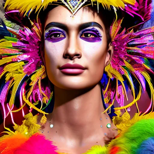 Prompt: hyperrealistic brazilian carnaval queen, by istvan sandorfi & thomas eakes & xiang duan, perfect facial symmetry, dim volumetric cinematic lighting, photorealistic, 8 k octane comprehensive render, post - processing, extremely hyper - detailed, intricate, lifelike texture, epic composition, masterpiece, identical to real robert lewandowski, stunning,