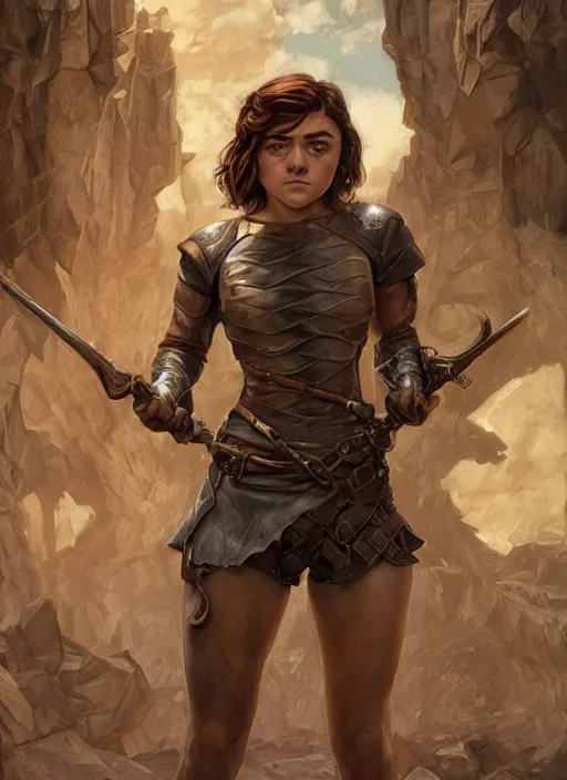 Image similar to muscled Maisie Williams as a ruggedly handsome heroine, intricate, elegant, highly detailed, centered, digital painting, artstation, concept art, smooth, sharp focus, illustration, artgerm, donato giancola, Joseph Christian Leyendecker, WLOP, Artgerm