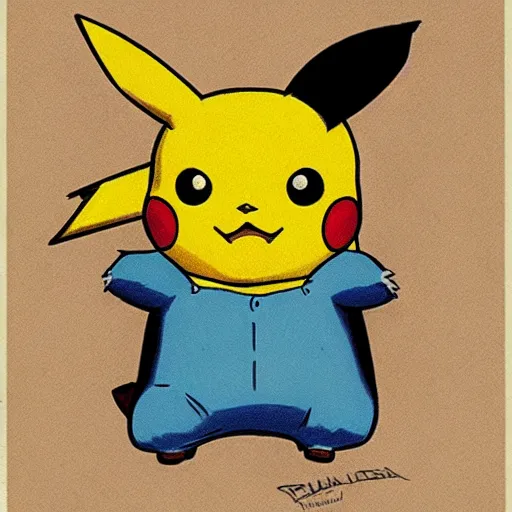 Image similar to pikachu drawn by norman rockwell