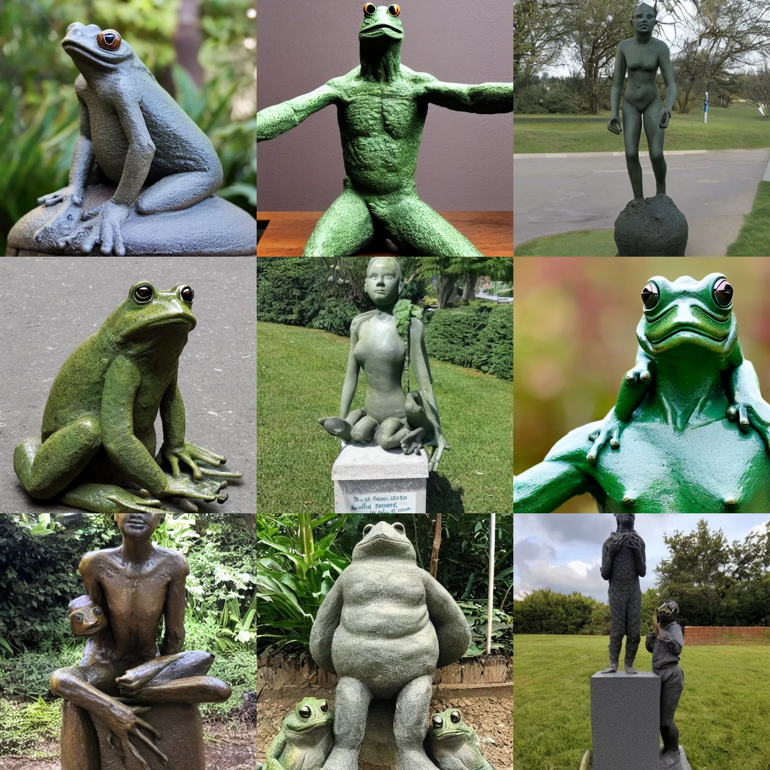 Prompt: statue of human made of frog