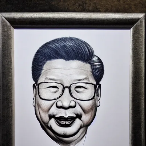 Prompt: hyperrealistic drawing of xin jinping as winning the pooh, portrait drawing by leng jun