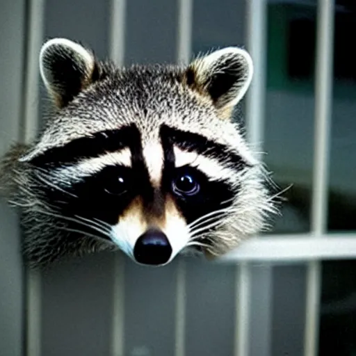 Image similar to a photo of a raccoon wearing an astronaut helmet, looking out of the window at night.