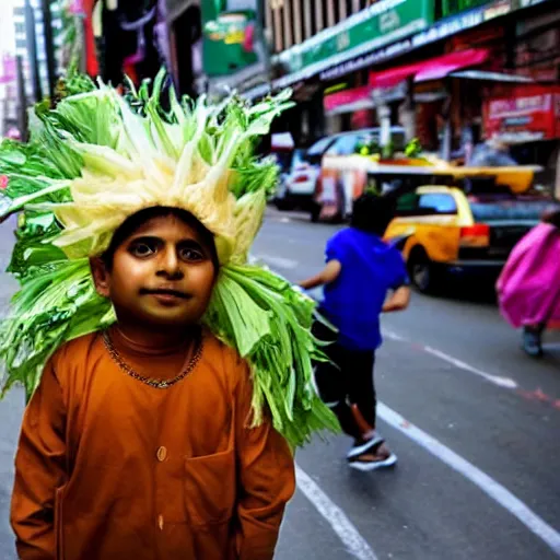 Prompt: indian boy dressed as an onion from new york