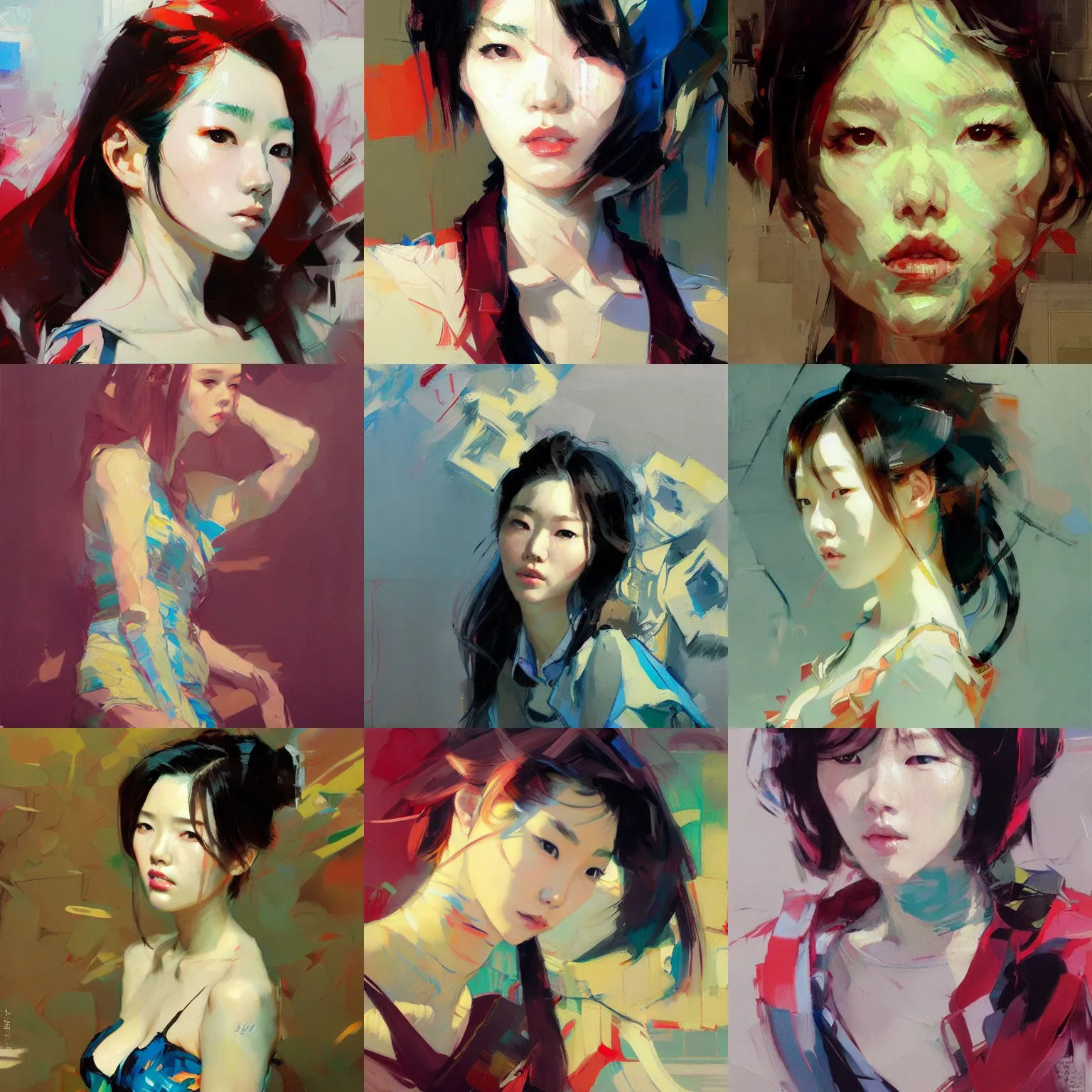 Prompt: lee jin - eun by krenz cushart, jeremy mann, francoise nielly, van gogh, ross tran, rule of thirds, seductive look, beautiful