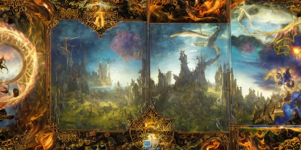 Image similar to a beautiful and highly detailed matte painting of magical tarot cards floating in the midst of magical explosions, intricate details, epic scale, insanely complex, 8 k, sharp focus, hyperrealism, very realistic, by caspar friedrich, albert bierstadt, james gurney, brian froud,