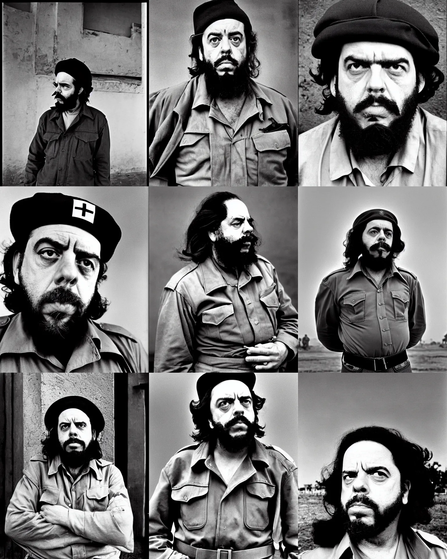 Prompt: guerrillero heroico, a black and white photo of paul giamatti as che guevara, a character portrait by rene burri, behance, socialist realism, 1 9 7 0 s, colorized, associated press photo