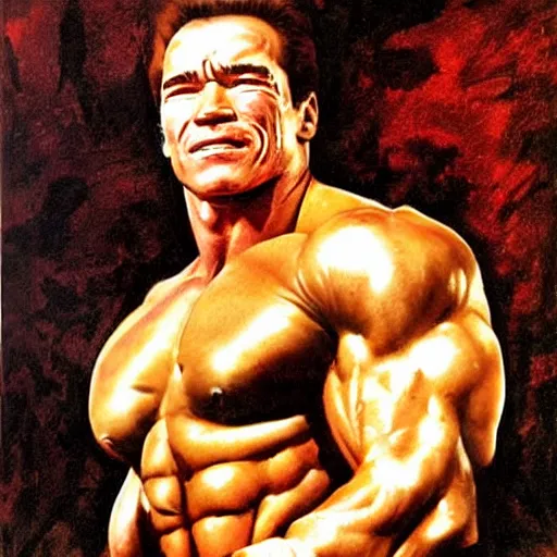 Image similar to portrait of hero arnold schwarzenegger by frank frazetta