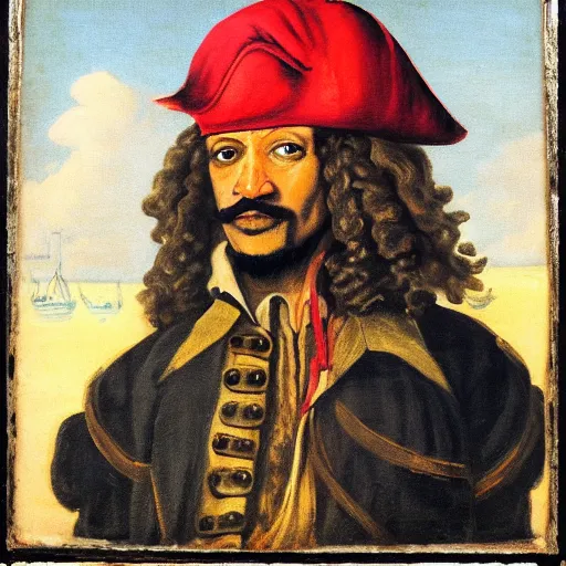 Image similar to a 1 7 th century pirate, portrait, by jamel shabazz