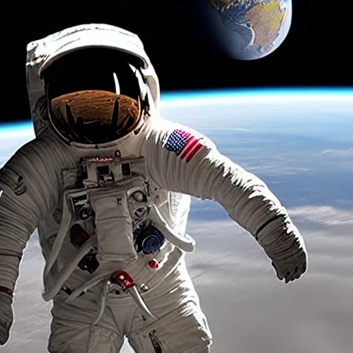 Prompt: astronaut seeing earth sitting in space ship through a apocalypse in the earth