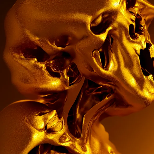 Prompt: golden skeleton melting away, 3d render, 4k, artstation