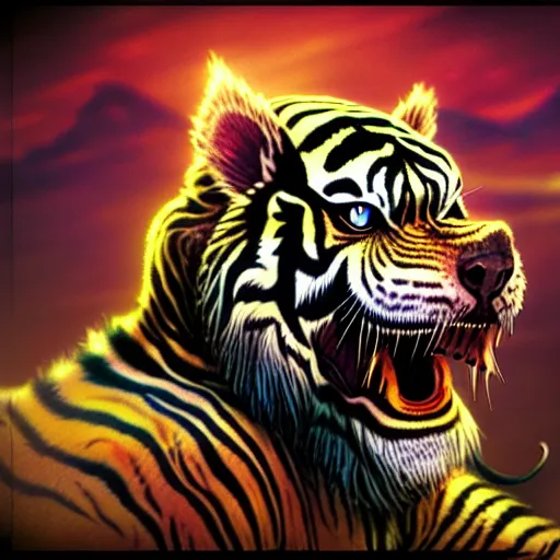 Image similar to bearded tiger, by greg rutkowsky, magic the gathering, intricant, dramatic, fantasy, 4k