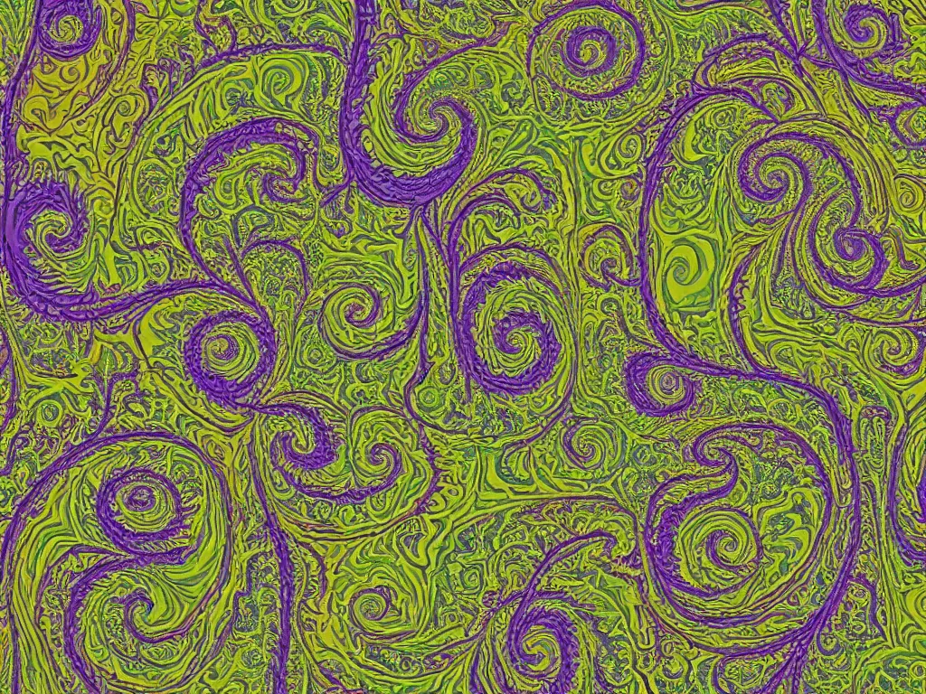 Image similar to 3d fractal swirling maze paisley colors lichen patterns