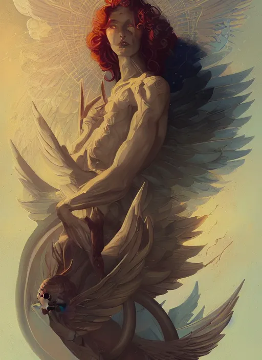 Prompt: archangel metatron detailed illustration by peter mohrbacher and by victo ngai trending on artstation