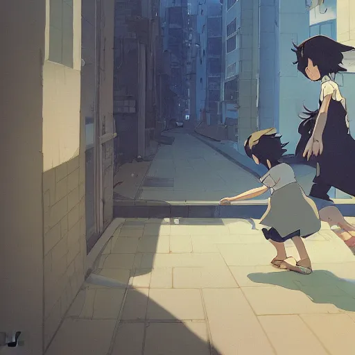 Prompt: woman with child by yoh yoshinari, makoto shinkai, dynamic composition, dynamic perspective woman with child by yoh yoshinari, makoto shinkai, dynamic composition, dynamic perspective, cel shaded