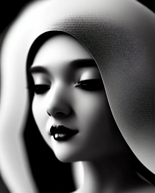 Image similar to black and white dreamy young beautiful female artificial intelligence, metropolis, cinematic, rim light, bokeh, photo - realistic, elegant, high detail, 8 k, masterpiece, photo taken in 1 9 3 0