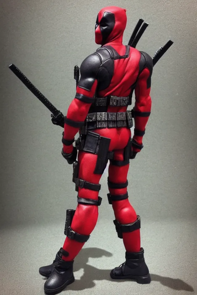 Image similar to “full length figure of Deadpool ,realistic”