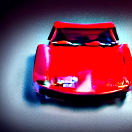 Image similar to The car is Corvette C2 1969, red paint, in a blank studio room. The car is on a perfectly flat floor. Orthographic front view of the car.