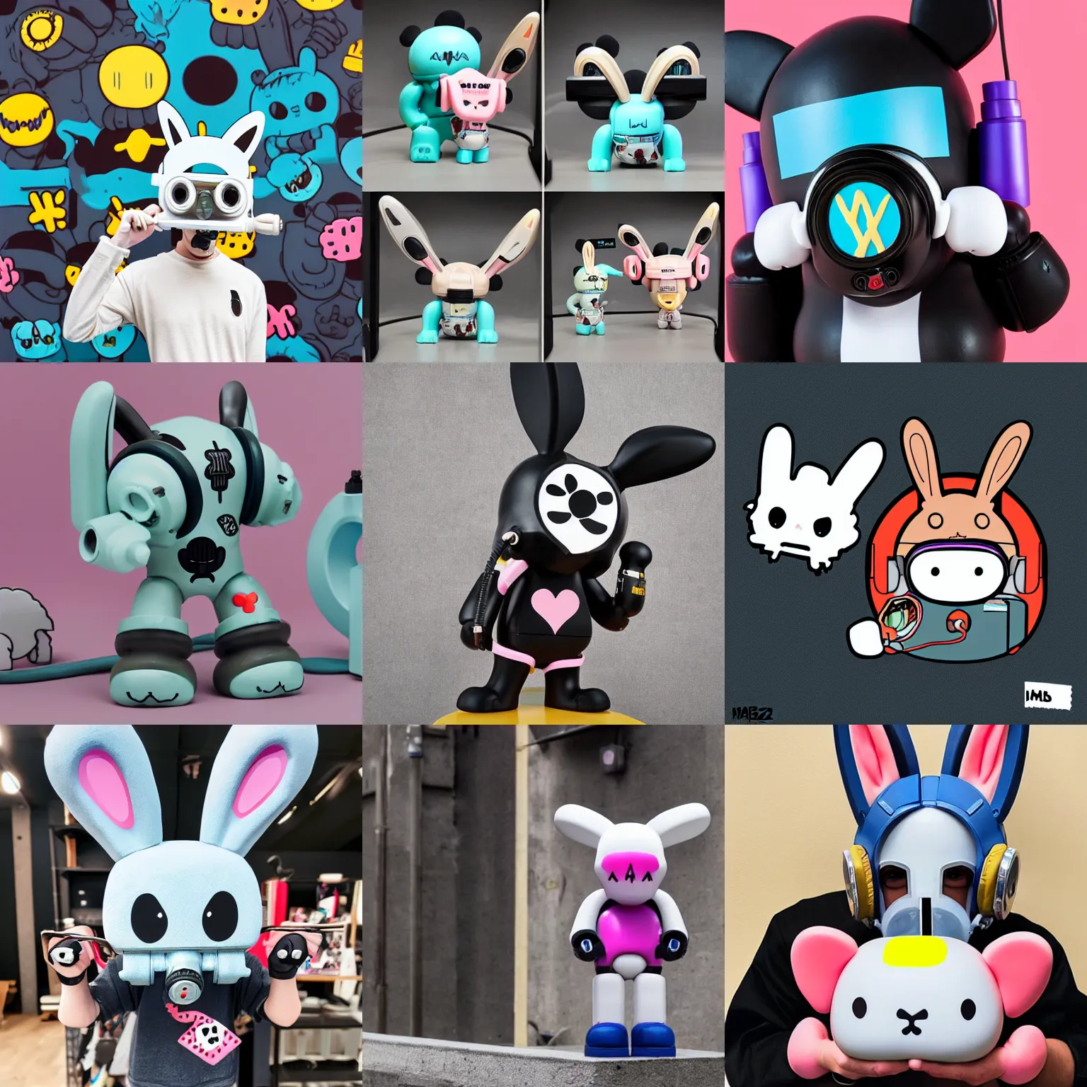 Prompt: a cute funny rabbit monster + cool headset + gas mask, garage kit, by mohamed chahin, mandkaws, bearbrick, bt 2 1,