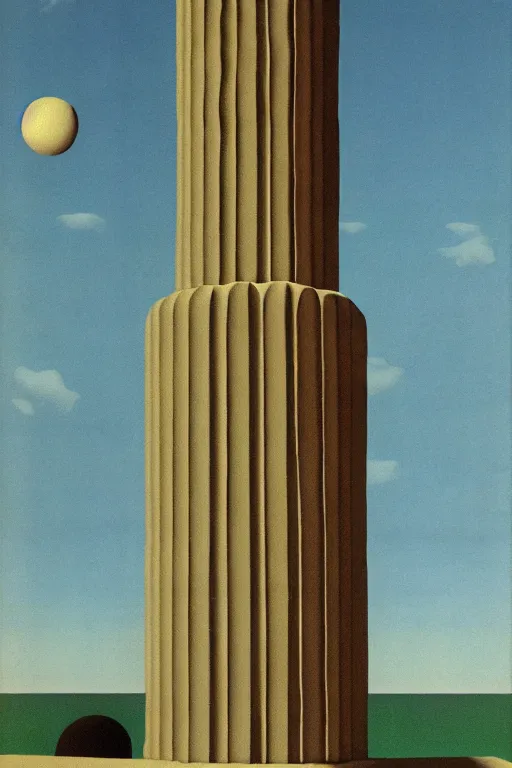 Image similar to surreal greek doric column brutalist spomenik structure, Bauhaus Poster by Richard Corben by René Magritte, surrealism