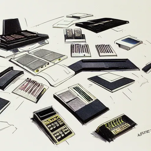 Prompt: futuristic organ console with 5 manuals and a pedalboard designed by alan lee and john howe and vincent di fate, detailed color concept art sketch