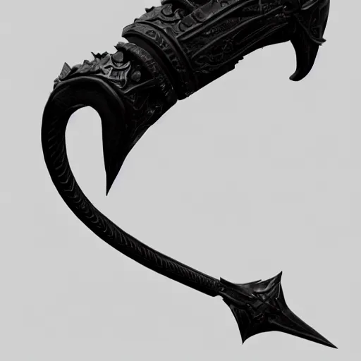 Image similar to a black long sword skull crest, orthographic, ornament, weapon, a 3 d render by dom qwek, studio lighting, front side view full sheet, trending on polycount, artstation, hard surface modeling, rendered in maya, 3 ds max, blender, artstation hd, vray