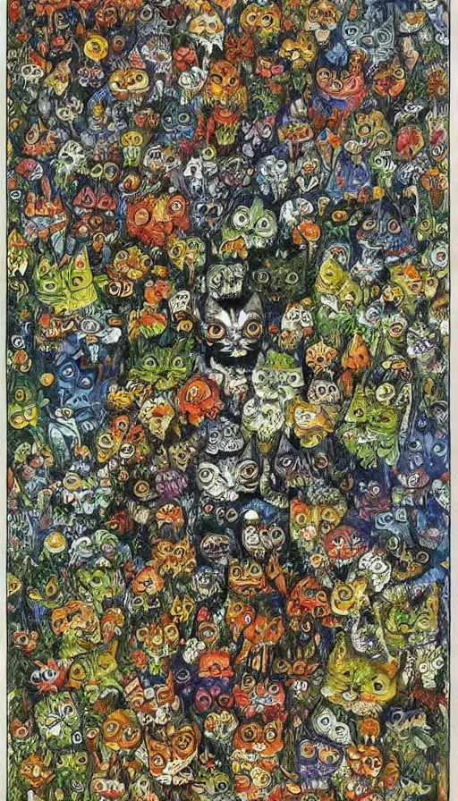 Image similar to life and death mixing together, by louis wain