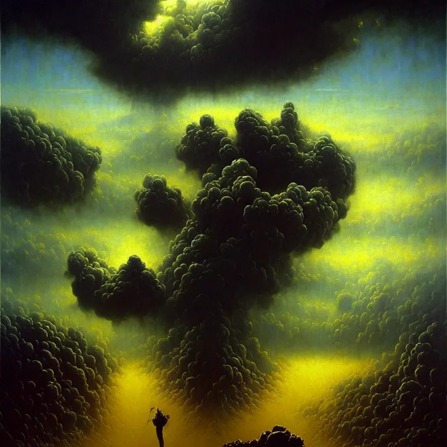 Image similar to a hyperrealistic painting of a piece of art. highly detailed, vivid color cinematic sci fi clouds and stars. smoke. futurism. fantasy. by beksinski carl spitzweg. baroque elements. baroque element. intricate artwork by caravaggio. oil painting. oil on canvas. award winning. dramatic. trending on artstation. 8 k by chris cunningham and richard corben