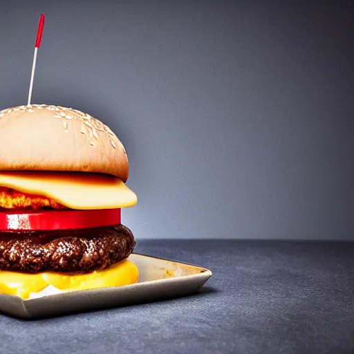 Image similar to hamburger made out of chewing gum with cheese running down bun, hyper realistic, award winning food photography