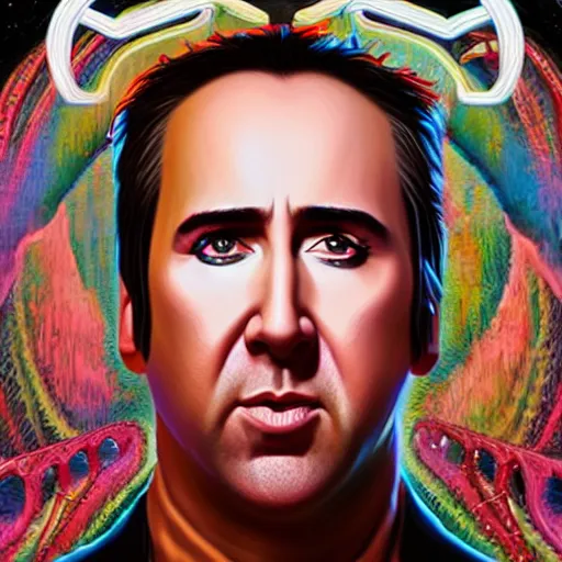 Prompt: Biopunk portrait of Nicolas Cage, by Tristan Eaton Stanley Artgerm and Tom Bagshaw.