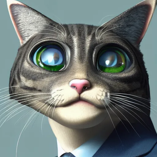 Prompt: a highly detailed close up portait of a cute little anthropomorphic cat wearing a suit by studio ghibli, tiny, small, cute and adorable, pretty, beautiful, character art portrait, matte painting, Artstation