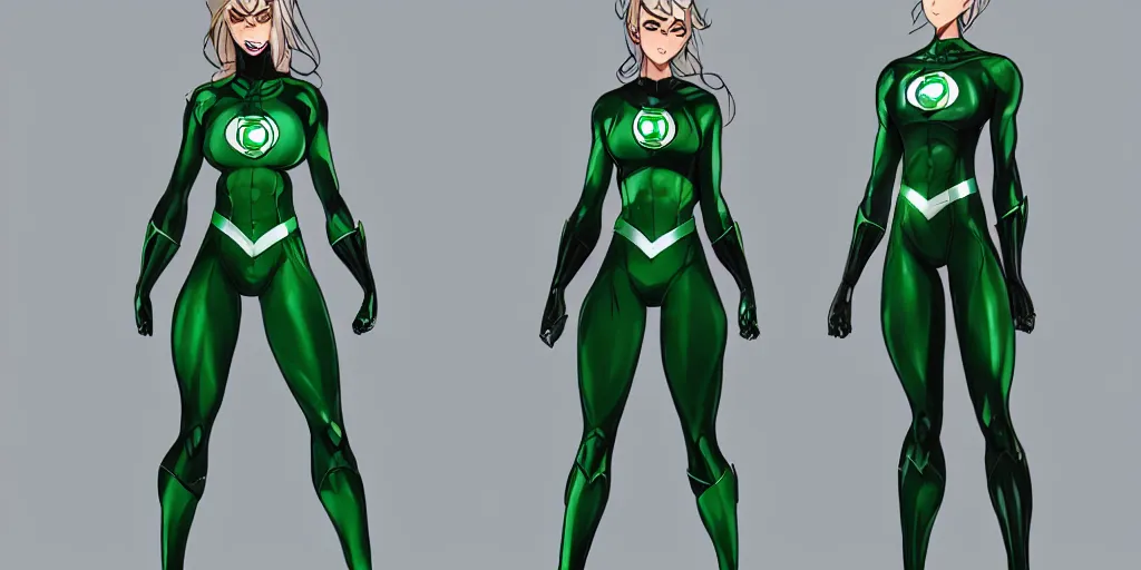 Image similar to full body exaggerated outfit, female green lantern character clean concepts by senior concept artist in the anime film, tech wear, streetwear, featured on artstation