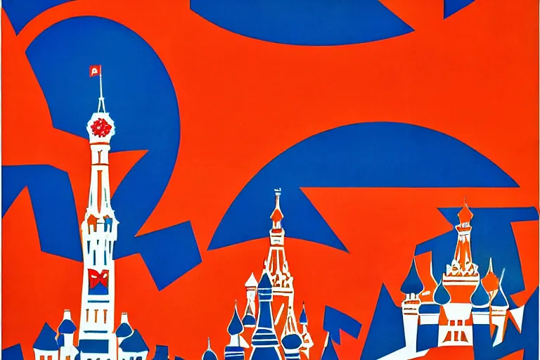 Prompt: A soviet poster for Communist Disney World park, Russian suprematism, bright colors, angry energy, poster art, 2D flat