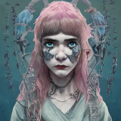 Prompt: [ grimes ]!!, trending on cgsociety, contest winner, award winning, illustrated by rajmund kanelba, polycount, d & d, tarot, detailed digital art, storybook illustration