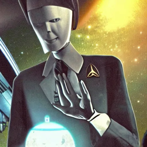 Image similar to slenderman captains the starship enterprise trek