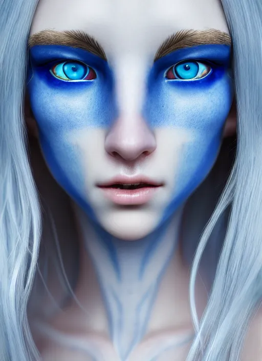 Prompt: a photorealistic portrait of a beautiful elf, professionally retouched, soft lighting, hyper realistic, hyper detailed blue eyes, beautiful white detailed hair, wide angle, sharp focus, 8 k high definition, 6 4 megapixels, insanely detailed, stunningly beautiful
