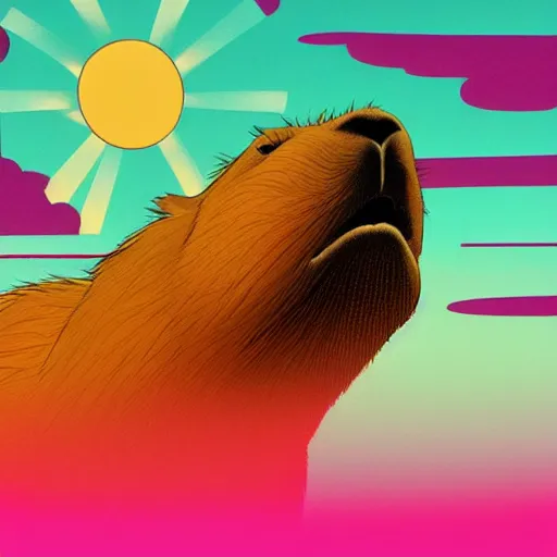 Image similar to illustration of capybara, retrowave, trending on artstation! dream