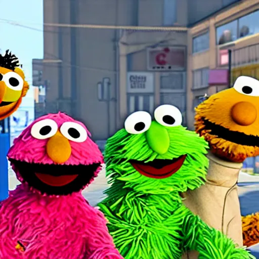 Prompt: sesame street characters in grand theft auto v