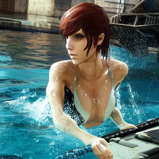 Image similar to quiet from metal gear solid v, swimming, wet, shark nearby