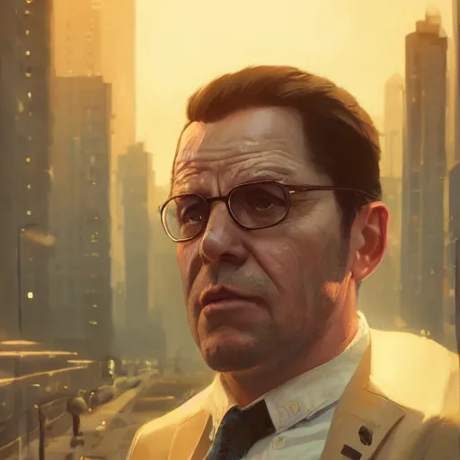 Image similar to highly detailed portrait, ion iliescu, in gta v, stephen bliss, unreal engine, fantasy art by greg rutkowski, loish, rhads, ferdinand knab, makoto shinkai and lois van baarle, ilya kuvshinov, rossdraws, tom bagshaw, global illumination, radiant light, detailed and intricate environment