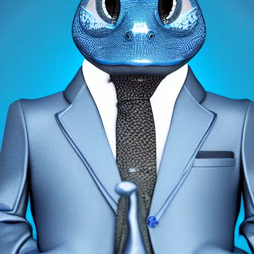 Prompt: Octane render professional portrait of an anthropomorphic blue frog wearing a suit sitting in an office, 8k, very intricate, very detailed,