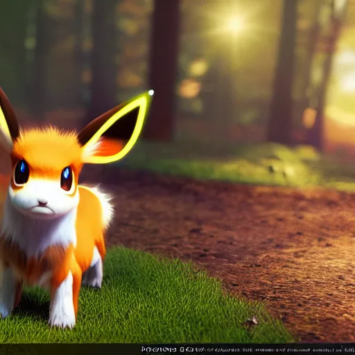 Image similar to photography of a realistic eevee animal, ultra detailed, 8 k, cinematic lighting, natural background, trending on artstation, pokemon