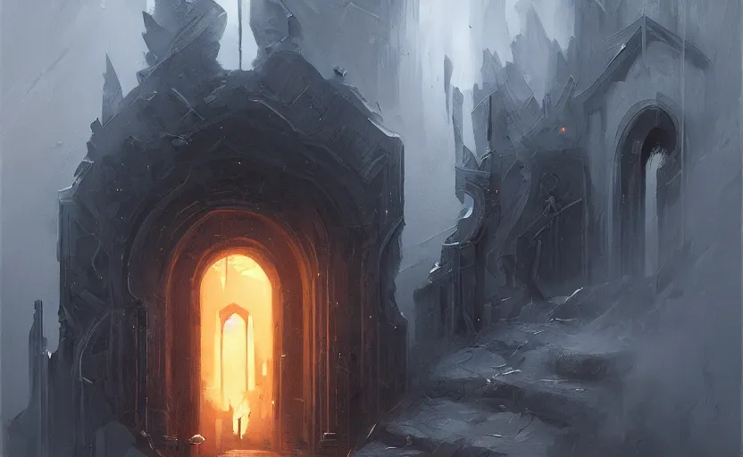 Image similar to A painting of a Door to Darkness trending on artstation in the style of Greg Rutkowski