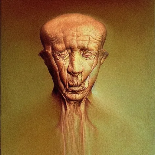 Image similar to aristocrat by Zdzisław Beksiński, oil on canvas