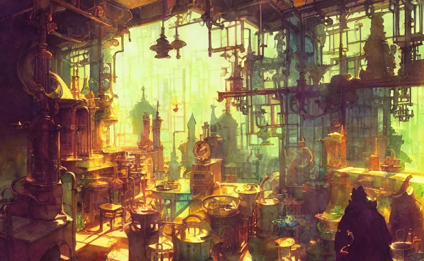 Image similar to alchemy laboratory, fantasy. intricate, amazing composition, colorful watercolor, by ruan jia, by maxfield parrish, by marc simonetti, by hikari shimoda, by robert hubert, by zhang kechun, illustration, gloomy